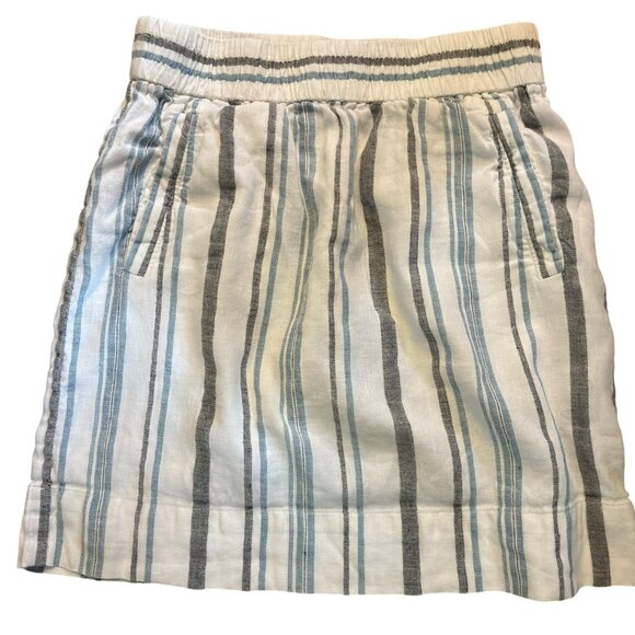 LOFT Linen cotton blend striped Mini Skirt W/ pockets blue gray white Sm EUC - Picture 1 of 10